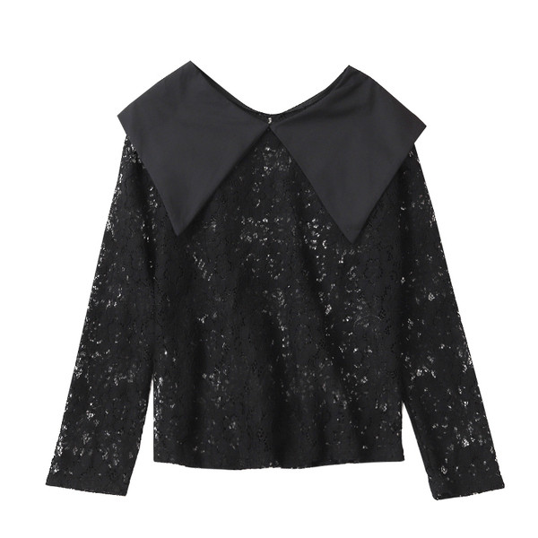 Μοντέρνο  γυναικείο μπλουζάκι δαντέλα σε μαύρο και άσπρο χρώμα