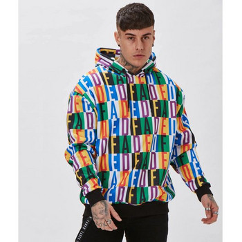 Νέο μοντέλο πουλόβερ για άνδρες με επιγραφή και κουκούλα σε διάφορα χρώματα