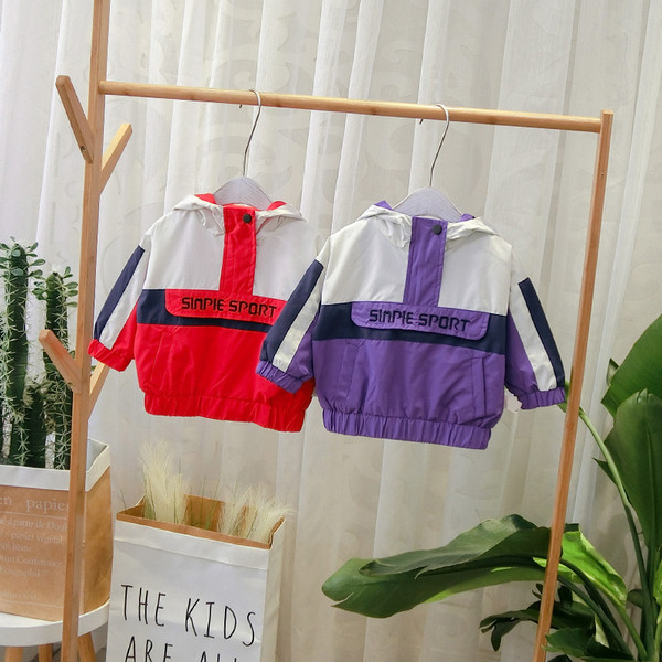 Új modell gyerek pulóver piros és lila kapucnival