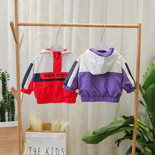 Új modell gyerek pulóver piros és lila kapucnival