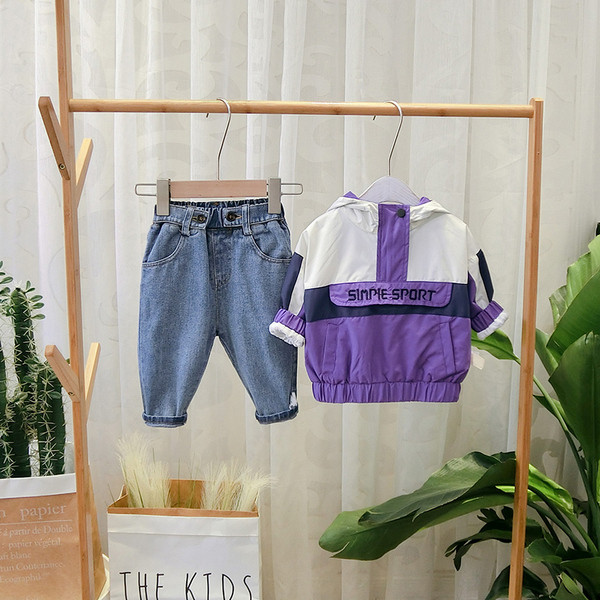 Új modell gyerek pulóver piros és lila kapucnival