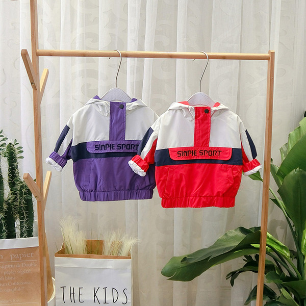 Új modell gyerek pulóver piros és lila kapucnival