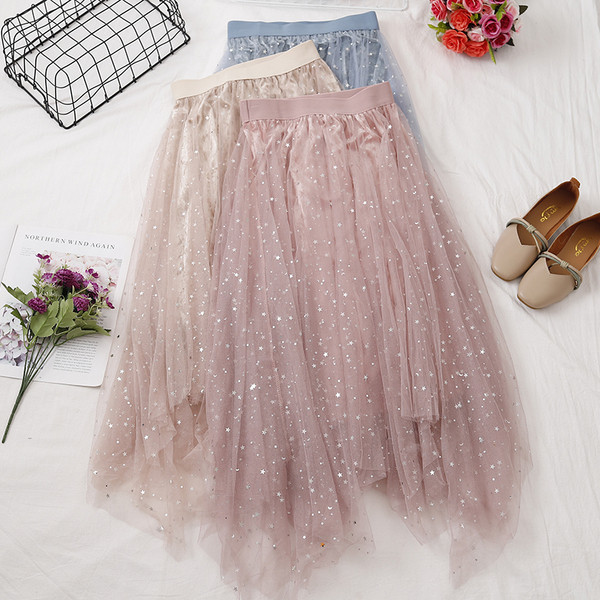 Fusta de dama moderna in patru culori - cu tul si talie inalta