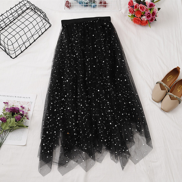 Fusta de dama moderna in patru culori - cu tul si talie inalta