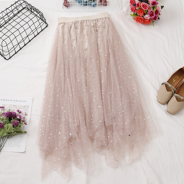 Fusta de dama moderna in patru culori - cu tul si talie inalta