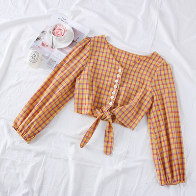 Új modell kockás női blúz, nyakkendővel és gombbal több színben