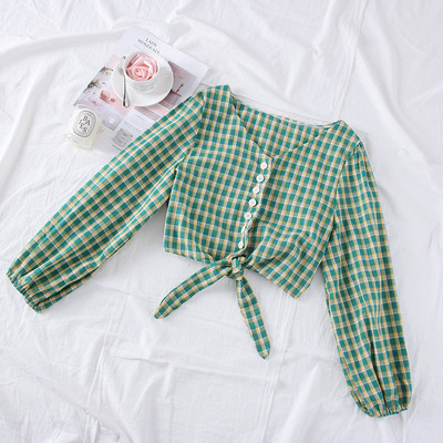 Új modell kockás női blúz, nyakkendővel és gombbal több színben