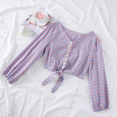 Új modell kockás női blúz, nyakkendővel és gombbal több színben