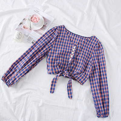 Új modell kockás női blúz, nyakkendővel és gombbal több színben