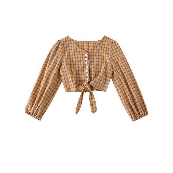 Új modell kockás női blúz, nyakkendővel és gombbal több színben