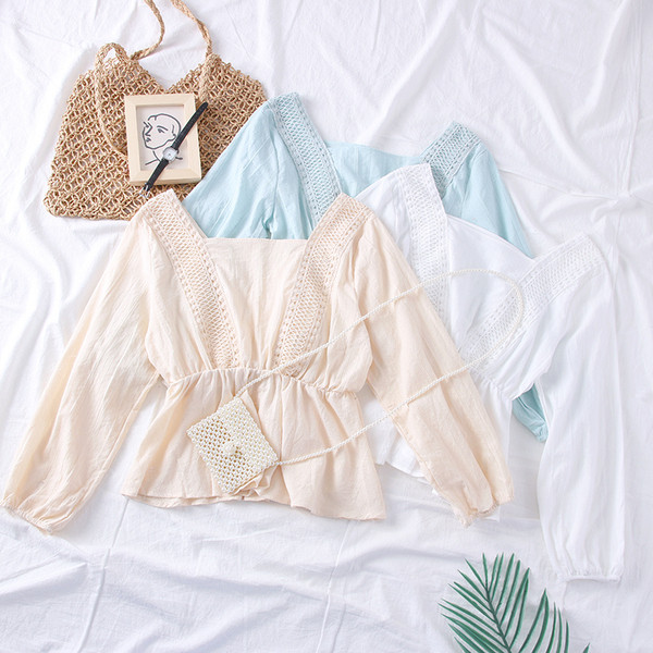 Modern női blúz négyzet alakú nyakkivágással - több színben