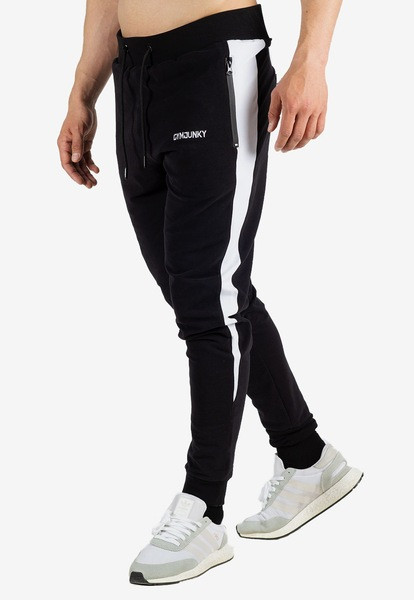 Мъжко спортно долнище със страничен кант в черен и зелен цвят