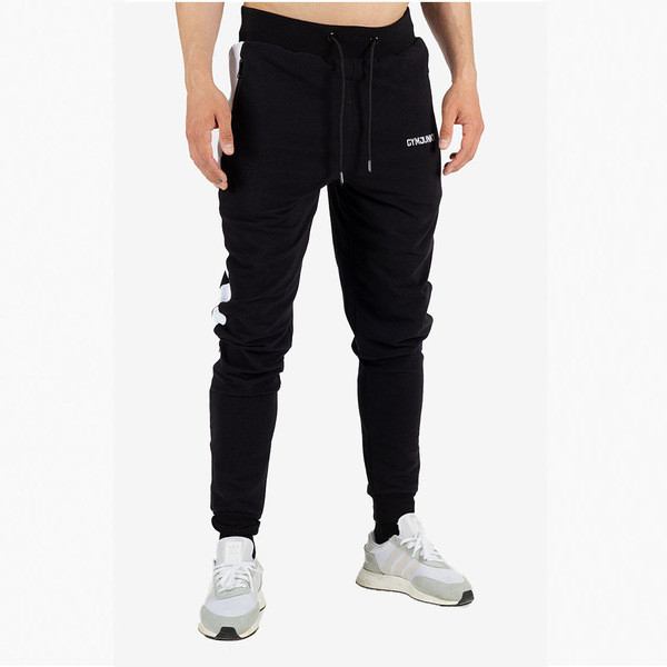 Мъжко спортно долнище със страничен кант в черен и зелен цвят