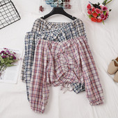 Bluza dama in carouri in trei culori cu cravate