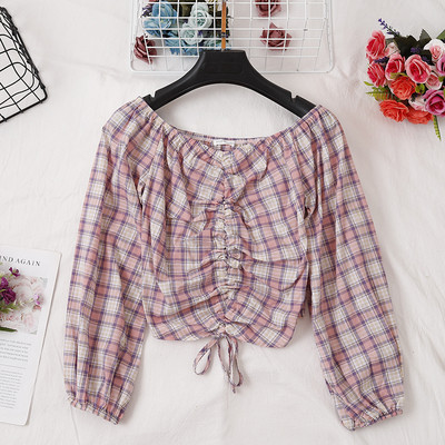 Bluza dama in carouri in trei culori cu cravate