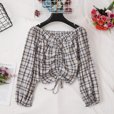 Bluza dama in carouri in trei culori cu cravate