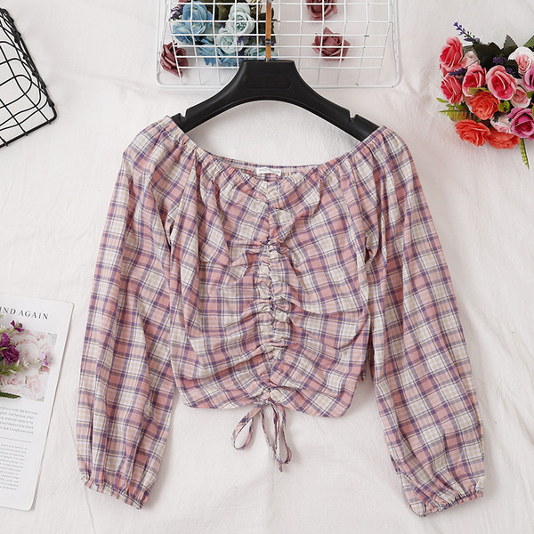 Bluza dama in carouri in trei culori cu cravate