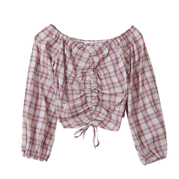 Bluza dama in carouri in trei culori cu cravate