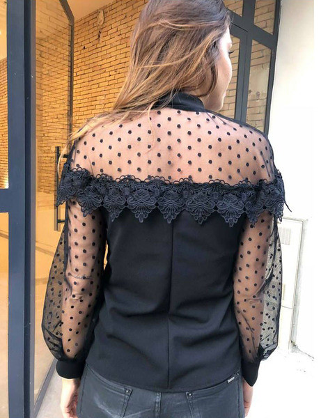 Bluză de damă modernă cu mâneci lungi și guler înalt în negru