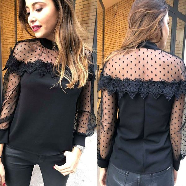 Bluză de damă modernă cu mâneci lungi și guler înalt în negru