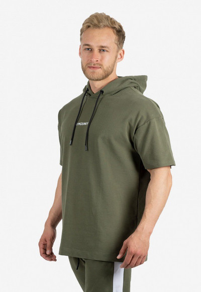 Tricou pentru bărbați cu glugă și inscripție în negru și verde