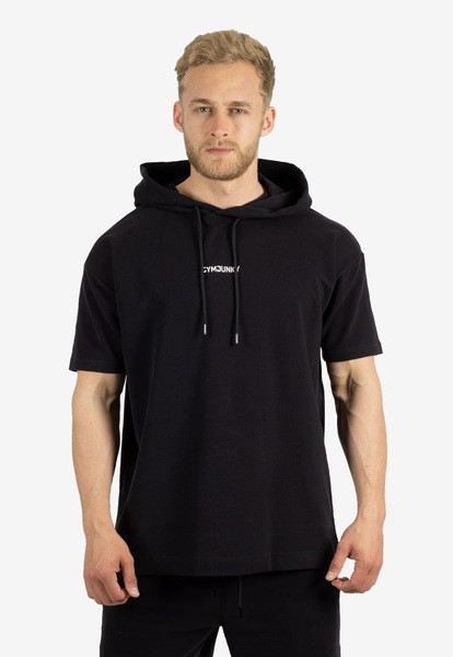 Tricou pentru bărbați cu glugă și inscripție în negru și verde