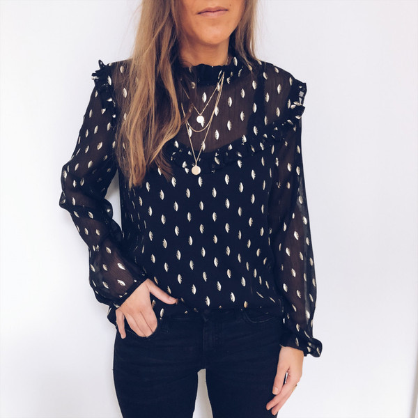 Cămașă casual de damă cu mâneci lungi, de culoare neagră