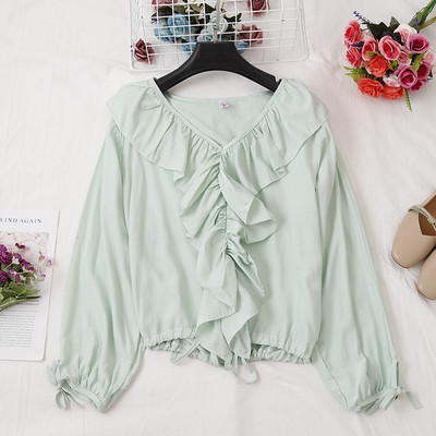 Bluză de damă modernă în cinci culori, cu decolteu în V și șireturi