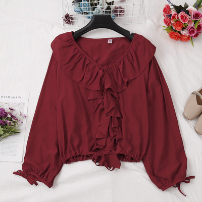 Bluză de damă modernă în cinci culori, cu decolteu în V și șireturi