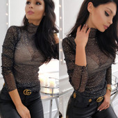 Modern női blúz hosszú ujjal és magas gallérral fekete színben