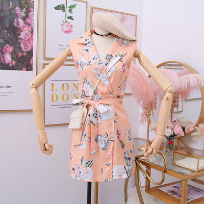 Νέο μοντέλο γυναικέια ολόσωμη φόρμα με φυτικά μοτίβα και ζώνη σε διάφορα χρώματα