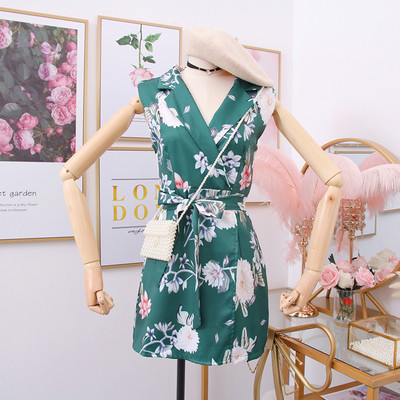 Νέο μοντέλο γυναικέια ολόσωμη φόρμα με φυτικά μοτίβα και ζώνη σε διάφορα χρώματα