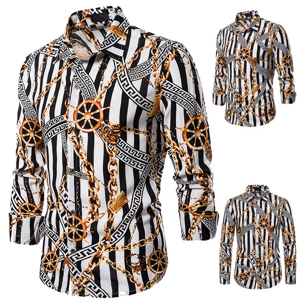 Színes mintás, hosszú ujjú csíkos férfi ing