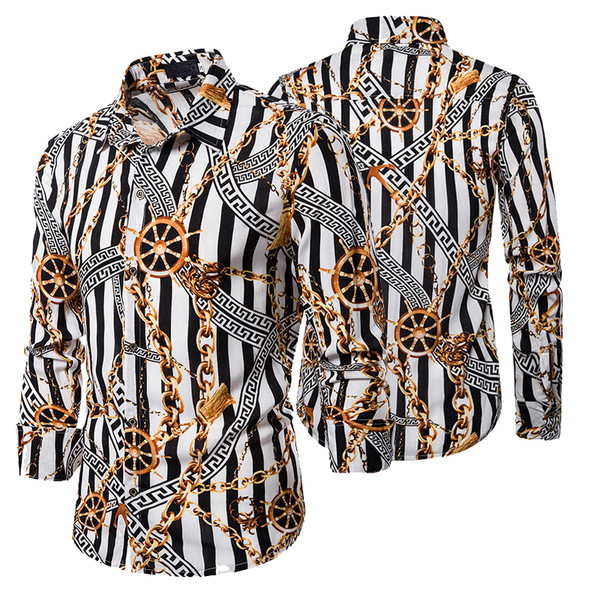 Színes mintás, hosszú ujjú csíkos férfi ing