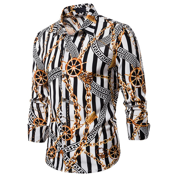 Színes mintás, hosszú ujjú csíkos férfi ing
