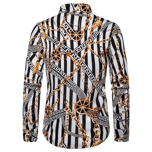 Színes mintás, hosszú ujjú csíkos férfi ing