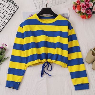 Bluză de damă cu dungi în cinci culori, cu mâneci lungi și cravate