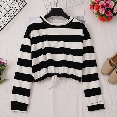 Bluză de damă cu dungi în cinci culori, cu mâneci lungi și cravate