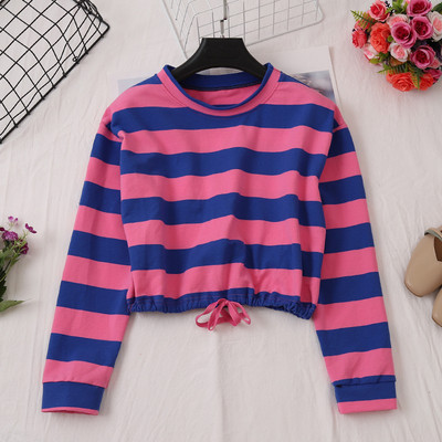 Bluză de damă cu dungi în cinci culori, cu mâneci lungi și cravate