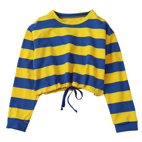 Bluză de damă cu dungi în cinci culori, cu mâneci lungi și cravate