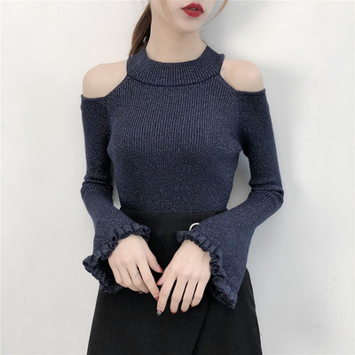 Modern női blúz lótusz ujjal és csupasz váll