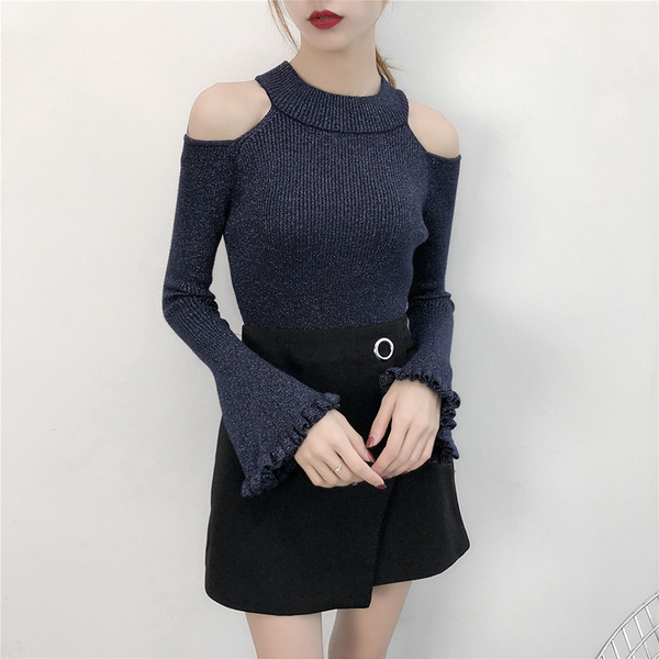 Modern női blúz lótusz ujjal és csupasz váll