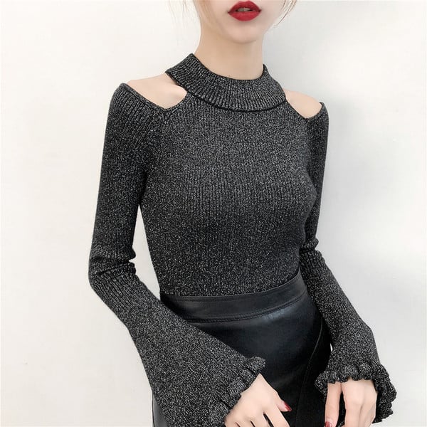 Modern női blúz lótusz ujjal és csupasz váll