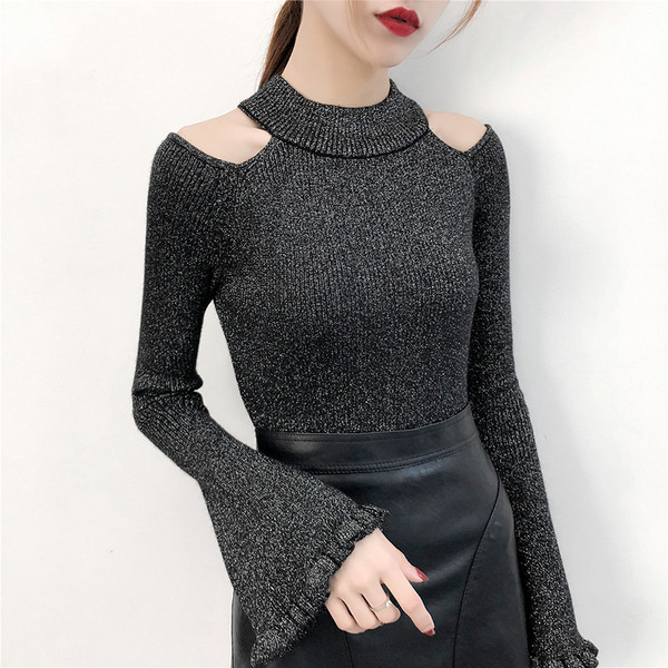 Modern női blúz lótusz ujjal és csupasz váll