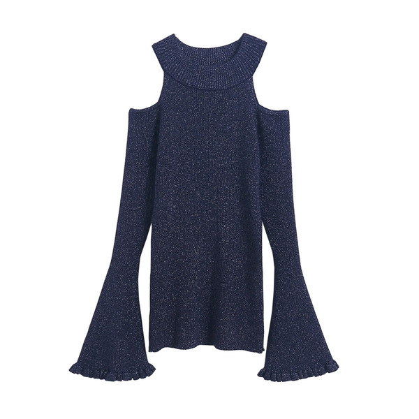 Modern női blúz lótusz ujjal és csupasz váll