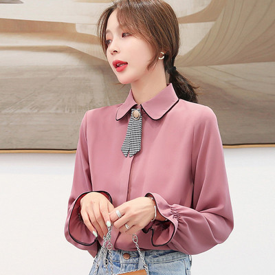 Cămașă de damă actuală în roz cu mâneci lungi