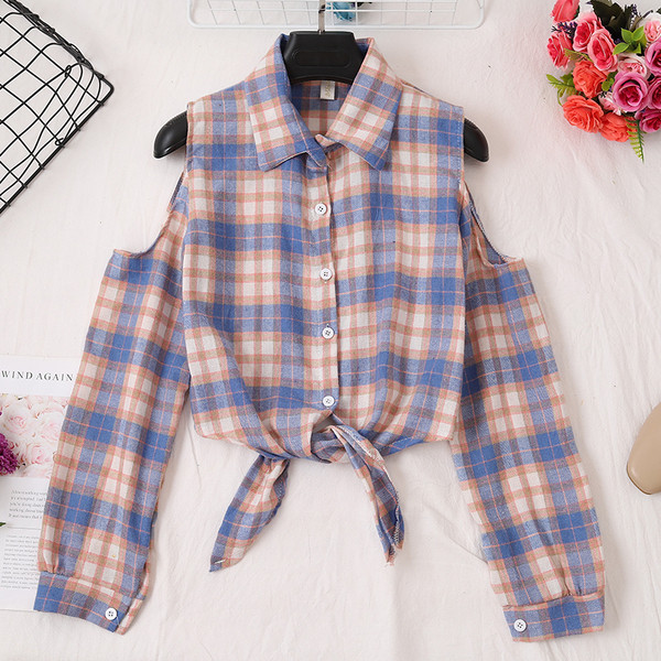 Női kockás ing öt színben - gombokkal és nyakkendőkkel