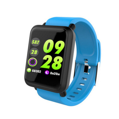 Водоустойчива фитнес гривна модел М28 измерваща сърдечният ритъм с 1.3 инча цветен дисплей - силиконова каишка в син цвят