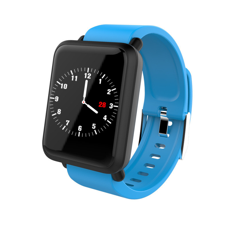 Водоустойчива фитнес гривна модел М28 измерваща сърдечният ритъм с 1.3 инча цветен дисплей - силиконова каишка в син цвят