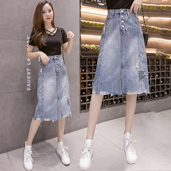 Fusta casual dama din denim cu talie inalta